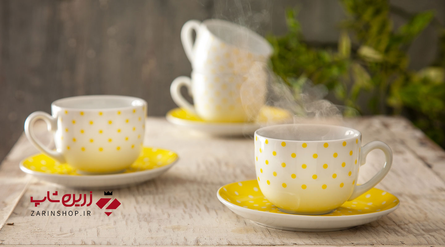 سرویس چینی 12 پارچه چای خوری اسپاتی زرد