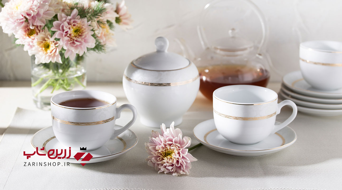 سرویس چینی 17 پارچه چای خوری هدیه طلایی