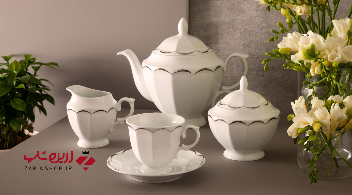 سرویس چینی 17 پارچه چای خوری نارسیس پلاتینی