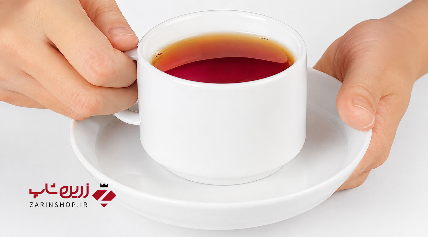 فنجان و نعلبکی چای خوری سفید فرم اس