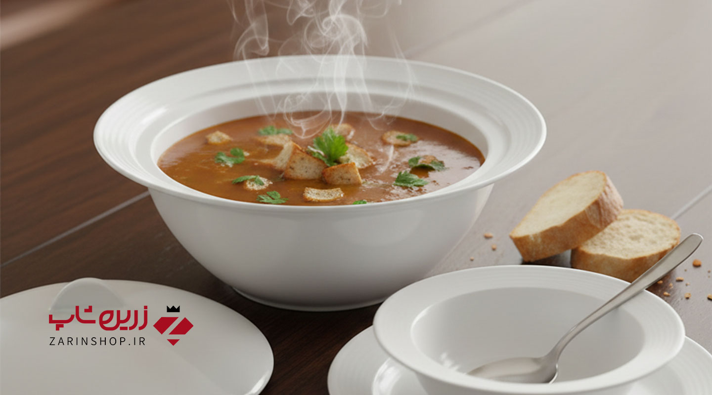 سوپخوری با شیار ملاقه سفید