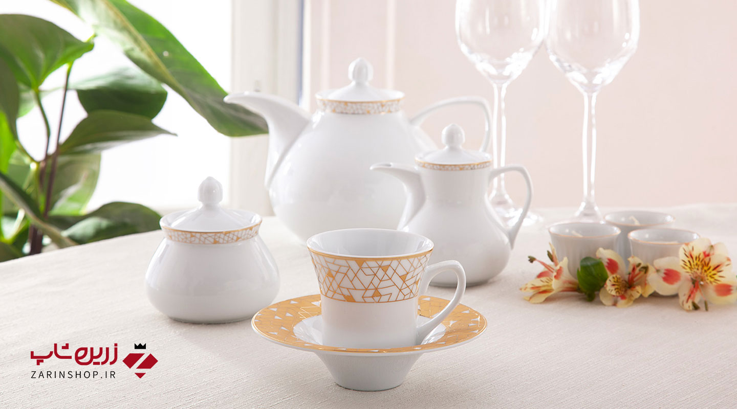 سرویس چینی 108 پارچه کامل ژئومتریکال طلایی