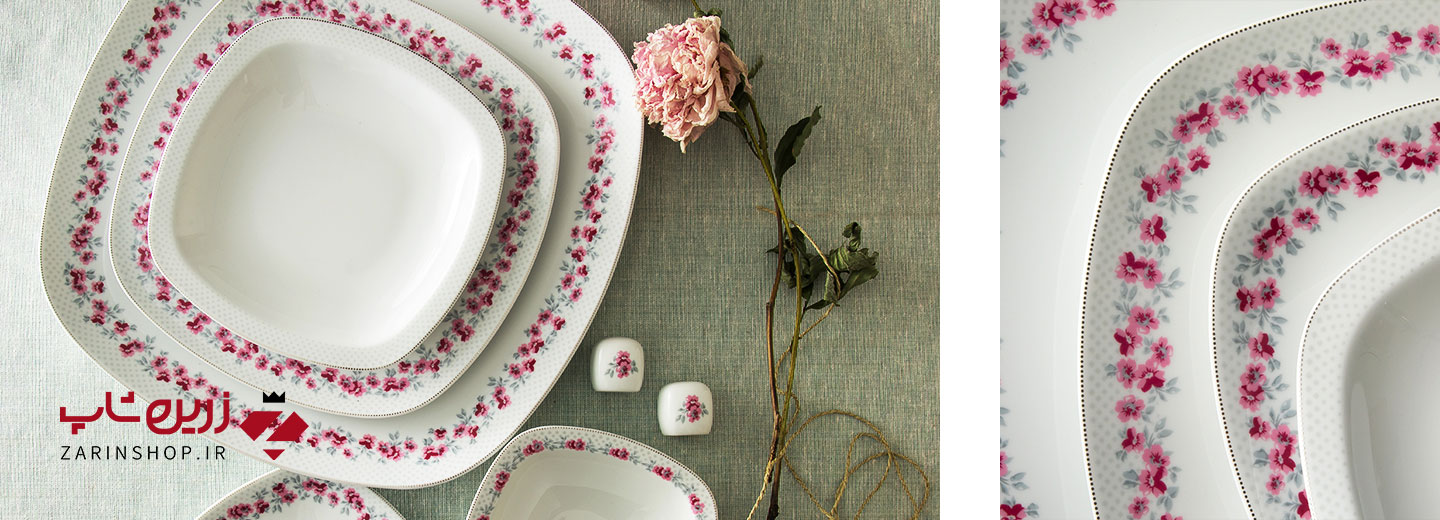 سرویس چینی 27 پارچه غذاخوری گلسار پلاتینی