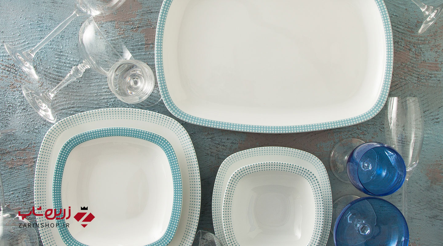 سرویس چینی 27 پارچه غذاخوری مون بلان فیروزه ای