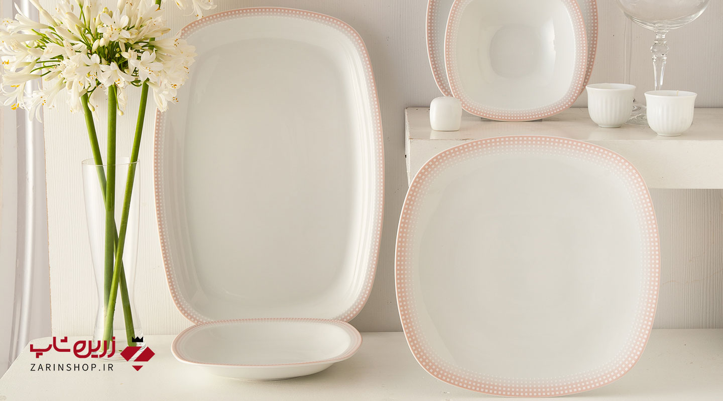 سرویس چینی 27 پارچه غذاخوری مون بلان صورتی