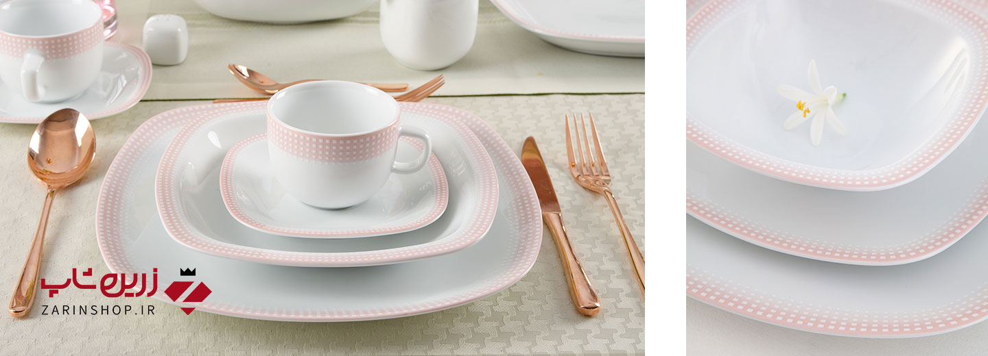 سرویس چینی 27 پارچه غذاخوری مون بلان صورتی