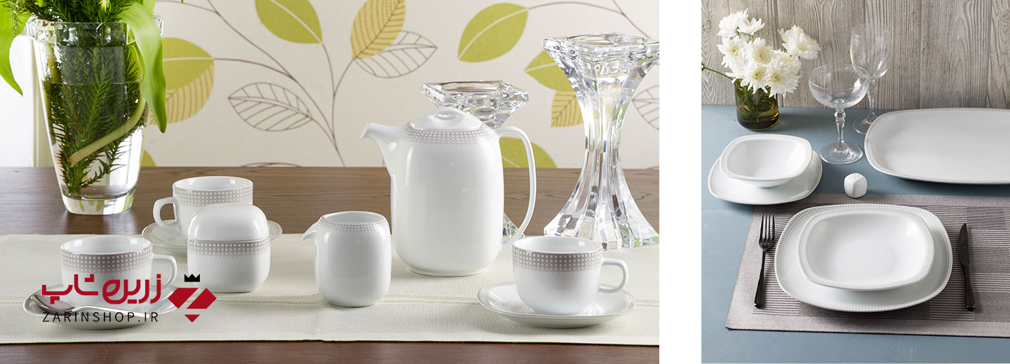 سرویس چینی 27 پارچه غذاخوری مون بلان طوسی