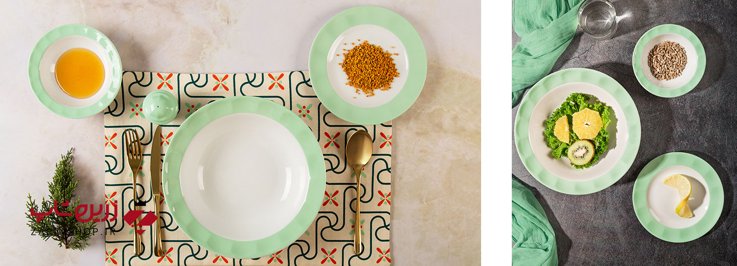سرویس چینی 29 پارچه غذاخوری پاستل سبز