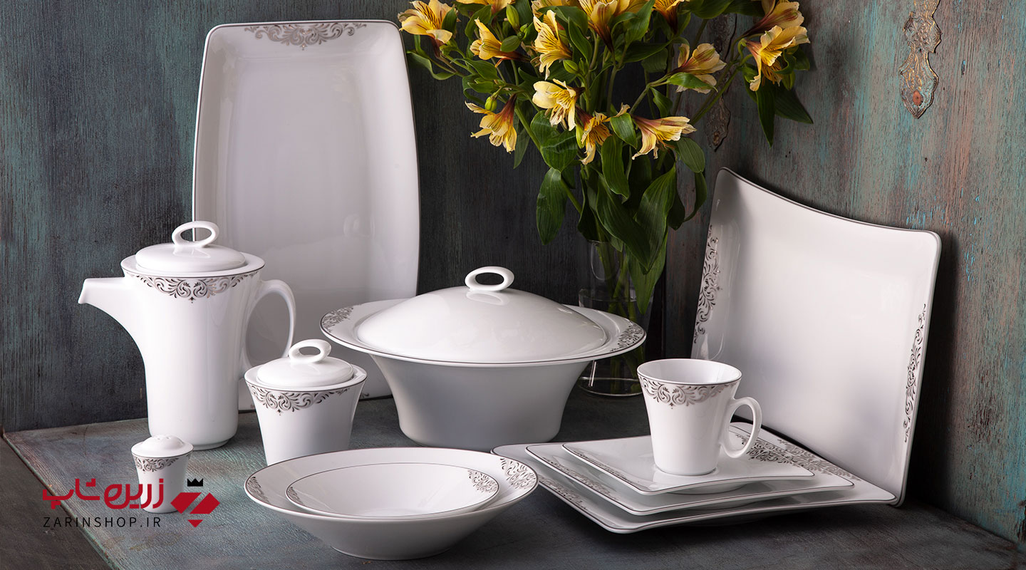 سرویس چینی 30 پارچه غذاخوری مهرگان پلاتینی