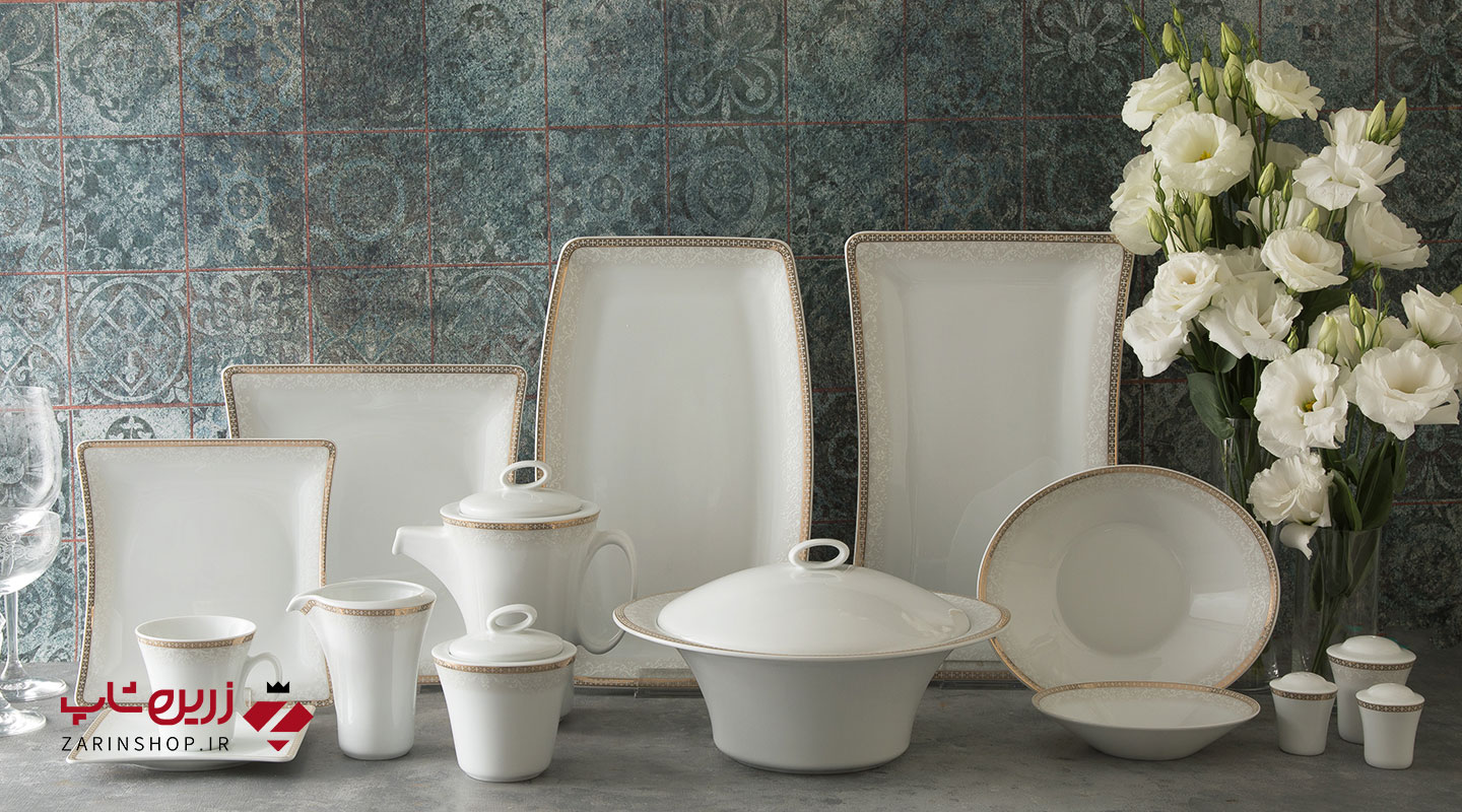 سرویس چینی 30 پارچه غذاخوری ریوا طلایی