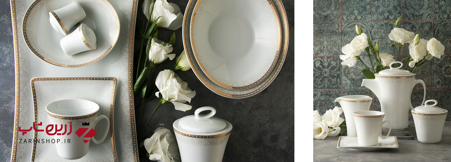 سرویس چینی 30 پارچه غذاخوری ریوا طلایی