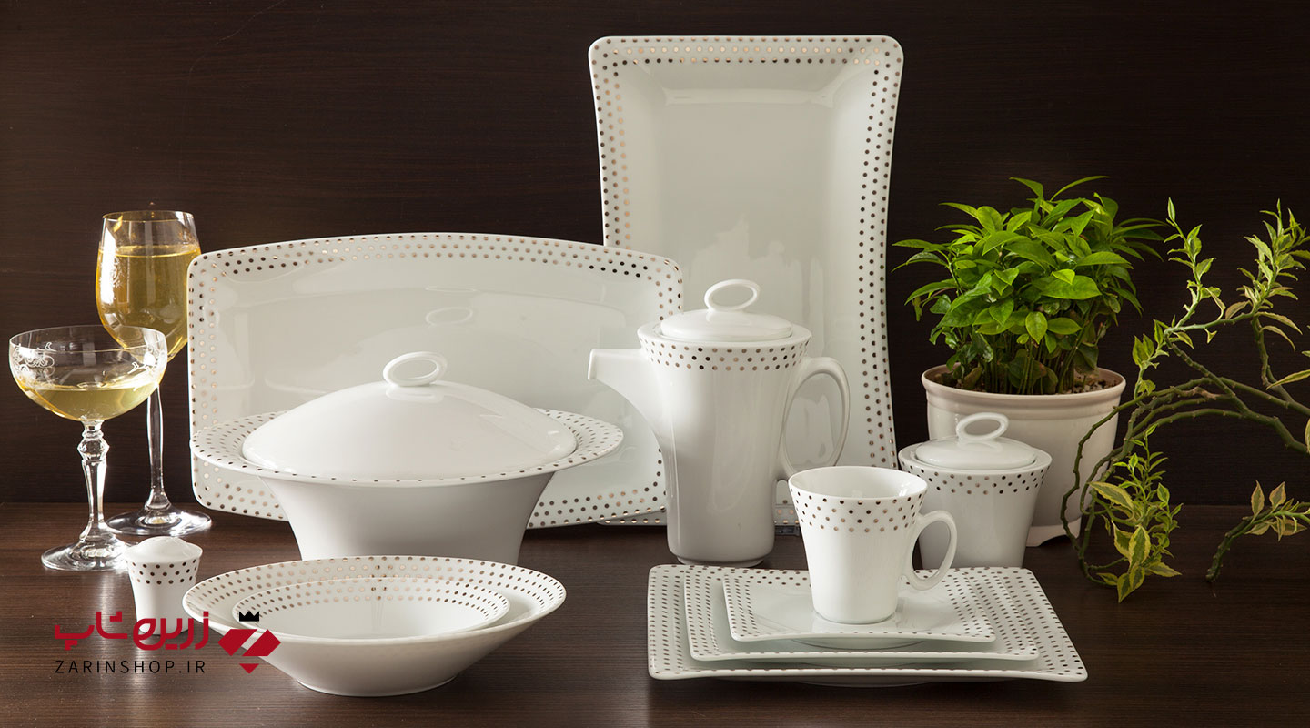 سرویس چینی 30 پارچه غذاخوری اسپاتی پلاتینی