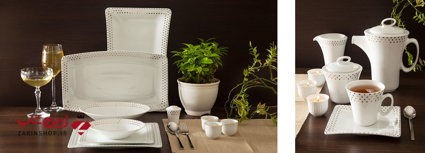 سرویس چینی 30 پارچه غذاخوری اسپاتی پلاتینی