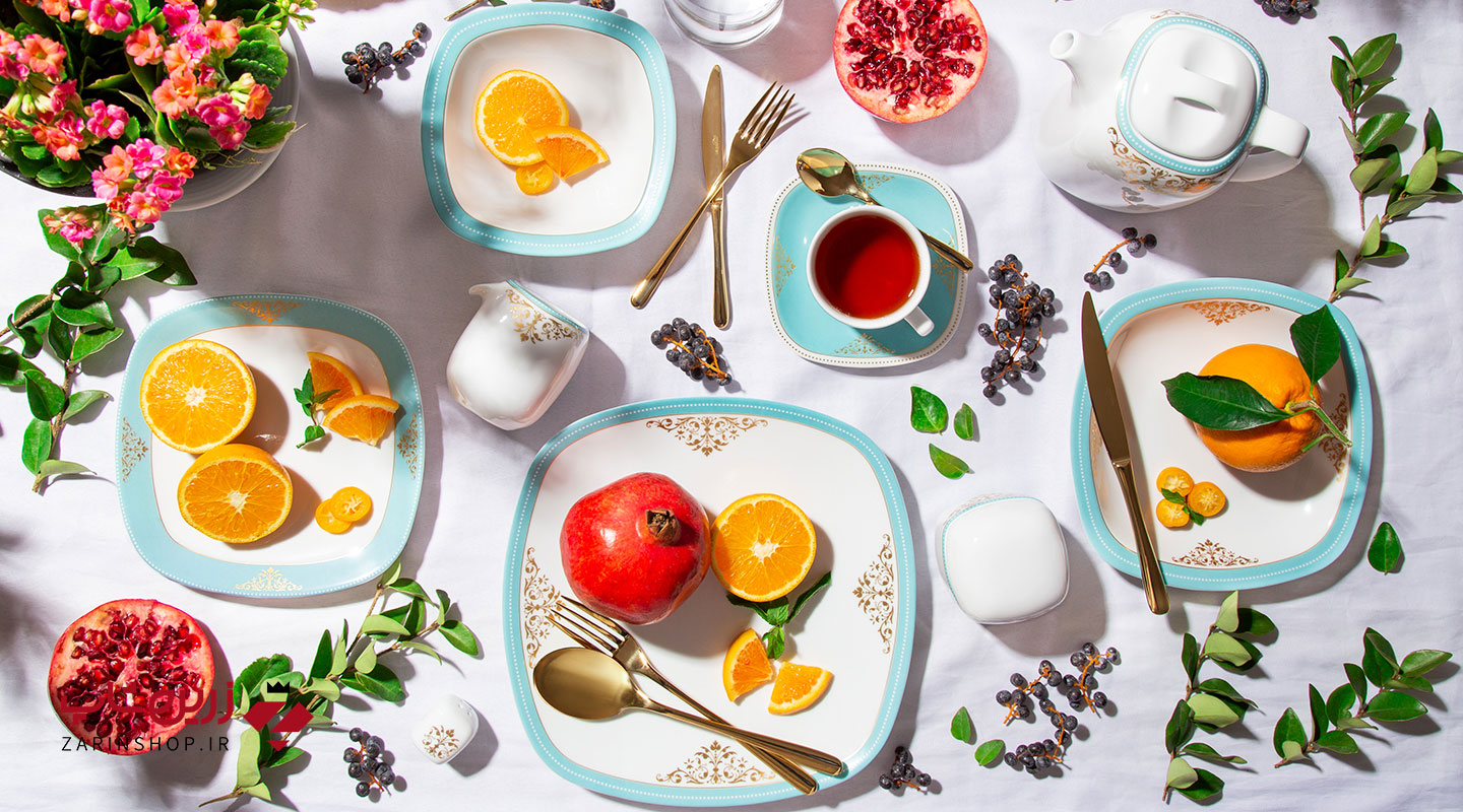 سرویس چینی 98 پارچه کامل آرمیتاژ فیروزه ای